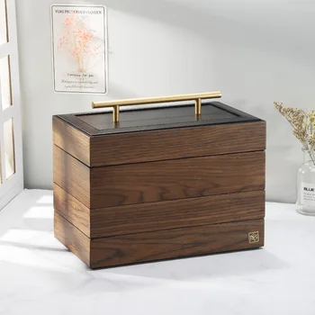 Retro stiliaus storio kietos medienos prabangių klasikinių papuošalų dėžutė daugiasluoksnė, aukštos klasės mediniai daugiafunkcinis papuošalų laikymo boxLB90705