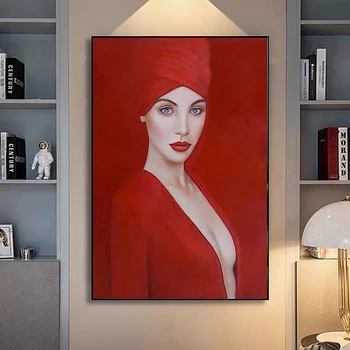 Šiuolaikinės Abstrakti Moteris Raudona Suknelė Drobė Menas, Plakatų ir Spausdinimo Drobė Paveikslų ant Sienos už Kambarį Namų Dekoro Nuotraukos
