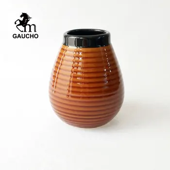 24 VNT./Daug Gaucho Yerba Mate Moliūgų Keramikos Moliūgų Puodeliai Natūralią Formą Su Juostelėmis 350 ML Karšto Didmeninė MT001-350B