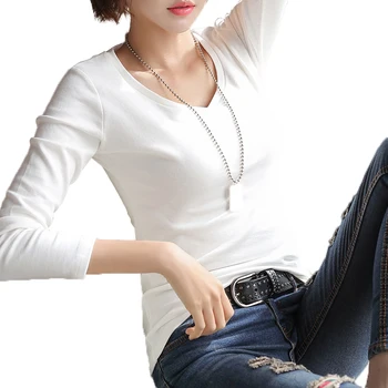 2020 m. Rudenį naujų ilgomis rankovėmis marškinėliai moteriški balti slim bazės marškinėliai T-shirt korėjos stiliaus atsitiktinis marškinėliai, mažų marškinėliai