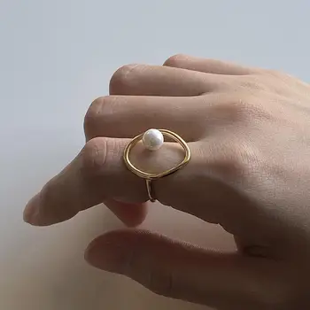 925 sterlingas sidabro geometrinio rato žiedai moterims bauda papuošalai, mada imituoti perlų žiedas auksą, padengtą priedai