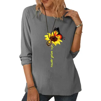 Moterų Plius Dydis T-shirt O-kaklo Pinted Prarasti Tee Viršuje Atsitiktinis ilgomis Rankovėmis Marškinėliai Mados Rudens Komplektai