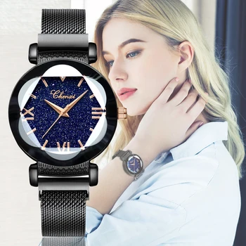 Naujas Prabangos Prekės CHENXI Moterų Laikrodžiai Relogio Feminino Laikrodis Lady Laikrodžiai Moteris Juodo Tinklelio Diržo Laikrodžiai Laikrodis Mergina Dovana