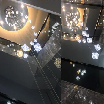 Ice Cube Stiklo Spiraliniai Laiptai Villa Crystal Lubų Lempa Modernaus Stiliaus Piramidės Sluoksniai Žibintai Su Mansarda Blizgesio Šviestuvai