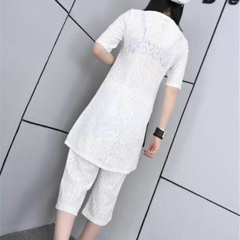 2020 metų vasaros moterų nauja korėjos versija, nėriniai kostiumas moterų vidutinio ilgio kailis aštuonių taškų plataus kojų kelnės du-lizdinė mm