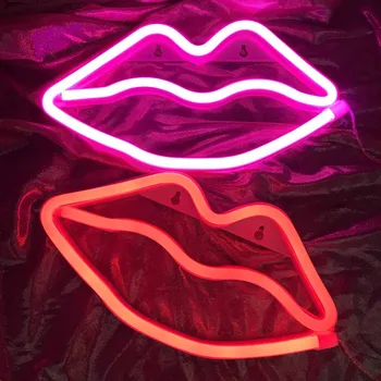 40# Neon Šviesiai Rausvos, Raudonos Lūpos Led Neonas Pasirašyti Usb / Baterija Namų Vestuvės Valentino Diena Sienos Kabo Dekoro Neon