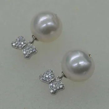 Gamtos 13-13.5 mm apvalios baltos nekilnojamojo perlo auskaru Q30239-34