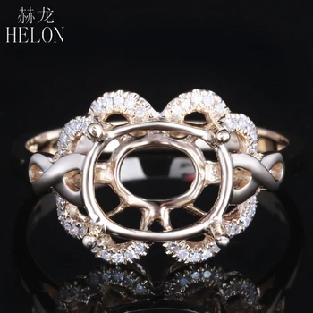HELON 8x10mm Ovalo Supjaustyti Kietas 14 KARATŲ Geltonasis Auksas Gamtinių Deimantų, Dalyvavimas Vestuvių Pusiau Kalno Žiedas Nustatymas Moterų Fine Jewelry