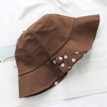 Pavasario dot spausdinti vientisos spalvos medvilnės skalbiniai elegantiškas suaugusiųjų išorės kelionių kibiras skrybėlę vasarą moterys mygtuką apdaila