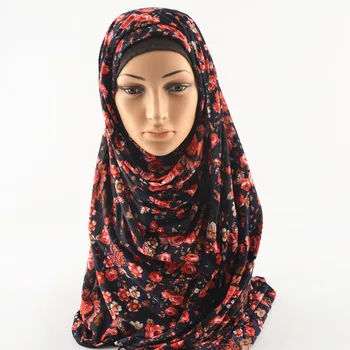 H1192a aukštos kokybės medvilnės jersey gėlių spausdinti musulmonų ilgas šalikas,moterų hijab headwrap,nemokamas pristatymas