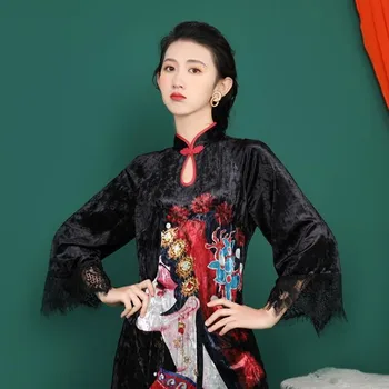 2020 suknelė moterims kinų suknelė qipao ilgai cheongsam kinų tradicinė suknelė plius gėlių spausdinti vintage suknelė rytų rūbeliai