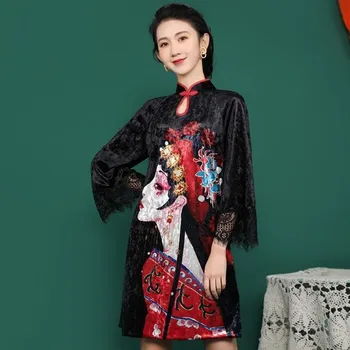 2020 suknelė moterims kinų suknelė qipao ilgai cheongsam kinų tradicinė suknelė plius gėlių spausdinti vintage suknelė rytų rūbeliai