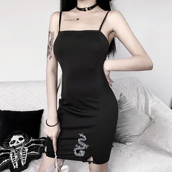 Tamsiai Serija Dragon Modelis Maža Juoda Suknelė Moterims Pasaulyje-Pavargęs Mergina Paprasta Suspender Suknelės