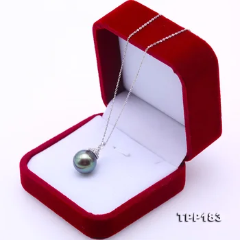 JYX Išskirtinį Jūros Perlų Vėrinį 14K Aukso AAA Kokybės 12,5 mm Povas-žalia Taičio Perlų Karoliai Pakabukas 18