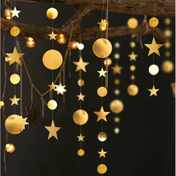 Zollor Vestuvių Dekoravimas 4M Auksas, Sidabras Star Apvalios Formos Popieriaus Baby Shower Gimtadienio Dekoracijos Vaikams Kalėdų Prekes