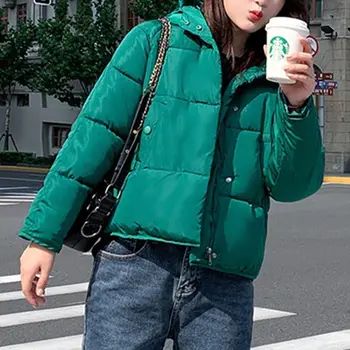 Gentillove 2019 Korėjos Stiliaus Moterų Žiemos Mados Šiltas Storas Kieta Trumpas Hoodied Kailis Moterų Užtrauktukas Parkas Medvilnės Outwear Striukė