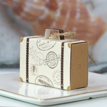 50pcs Mini Lagamino Formos Saldainių Dėžutė Derliaus Kraft Popieriaus su Žyma ir už kanapės Virves, Vestuvių, Kelionių Tematikos Šaliai Dekoro