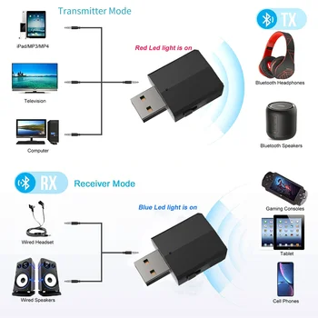 Naujas USB Bluetooth 5.0 Garso Siųstuvas, Imtuvas 3.5 mm AUX Stereo HIFI Belaidžio ryšio Adapteris, Skirtas TV Ausinių Automobilinis Garsiakalbis