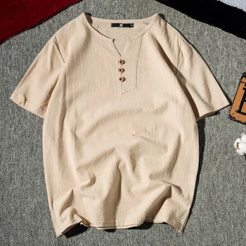 2019 Sinicism Mados Vyrų vasaros Aukštos kokybės medvilnės patalynė trumpas rankovės marškinėliai/Vyrų prarasti lino Laisvalaikio T-shirt dydis S-5XL