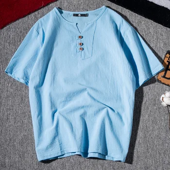 2019 Sinicism Mados Vyrų vasaros Aukštos kokybės medvilnės patalynė trumpas rankovės marškinėliai/Vyrų prarasti lino Laisvalaikio T-shirt dydis S-5XL