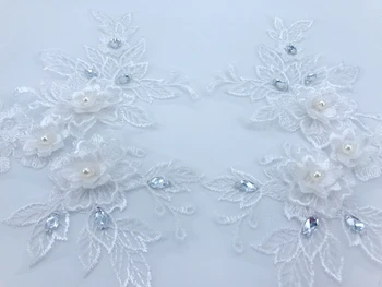 Rankų darbo baltą gėlę Karšto gręžimo kalnų krištolas nėriniai siuvinėjimo pleistras aplikacijos vestuvių suknelė bordados 