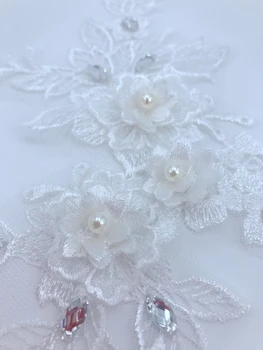 Rankų darbo baltą gėlę Karšto gręžimo kalnų krištolas nėriniai siuvinėjimo pleistras aplikacijos vestuvių suknelė bordados 