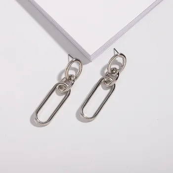 Korėjos paprastas stilius Metalo Ovalo formos Žiedas Grandinės Auskarai, Retro Ilgi Auskarai moterų mados grandinės auskarai bižuterijos