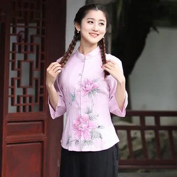 Naujas Baltos spalvos Medvilnės Skalbiniai, Mandarinų Apykaklės Marškinėliai Palaidinė kinijos Moters tradicinių viršūnes cheongsam viršuje La camisa de las mujeres