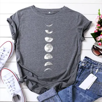 Medvilnė, Mėnulis, Planetos Spausdinti Kvėpuojantis moteriški marškinėliai trumpomis Rankovėmis Viršūnes Moterų Tee Vasaros Moterų marškinėliai Topai S-5XL