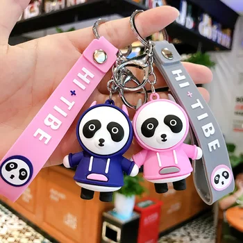 Super Mielas Megztinis Panda Key Chain Lėlė Mergaitė Maišelį Mobiliojo Telefono Pakabukas 