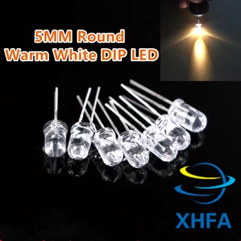 200pcs/Daug Skaidrus Apvalus 5mm, 5 mm Šiltai Balta Šviesos Diodų LED 2800-3200K Super brigh WW 5MM LED