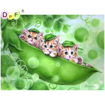 DPF Diamond Siuvinėjimo tris mielas žirnių katės 