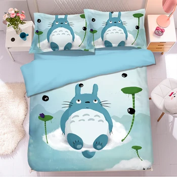 Populiarus Anime Totoro 3D Patalynės Komplektas Antklodžių užvalkalus Užvalkalai Šalikas Patalynės Komplektai Patalyne, Patalynė Totoro patalynės komplektai 08