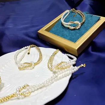 Originalus Rankų darbo unikalus natūralių gėlavandenių perlų apyrankė aukso padengtą