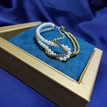 Originalus Rankų darbo unikalus natūralių gėlavandenių perlų apyrankė aukso padengtą