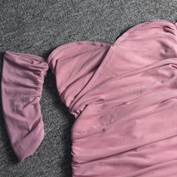 Colysmo Tinklinio Vasaros Suknelė Moterims Seksualus Off Peties Brangioji Iškirpte Gazas Plisuotos Suknelė Mini Bodycon Atsitiktinis Šalis Suknelė Rožinės Spalvos