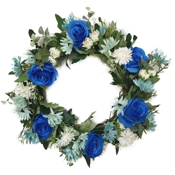 Dirbtinis Mėlynos Rožės Gėlių Vainiką ant Durų Vainikas Pavasario Vainikas už Durų Vestuves Langas, Sienos, Namo Apdailos