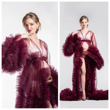 Bordo Nuotakos Sleepwear Užsakymą Trumpas Rankovės Tiulio Pynimas Nightgowns Elegantiškas Vakarėlis Chalatai