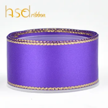 HSDRibbon 9MM 22MM 16MM 38MM kietas Tamsiai violetinės, oranžinės, geltonos Aukso Metalo Krašto Satino Kaspinu