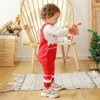 Kalėdų Naujagimiui Baby Berniukas Ir Mergaitė Megzti Megztinis Romper Rankovių Kalėdos Bamblys Diržas Jumpsuit Kombinezonas Baby Girl Drabužiai
