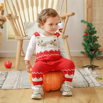 Kalėdų Naujagimiui Baby Berniukas Ir Mergaitė Megzti Megztinis Romper Rankovių Kalėdos Bamblys Diržas Jumpsuit Kombinezonas Baby Girl Drabužiai