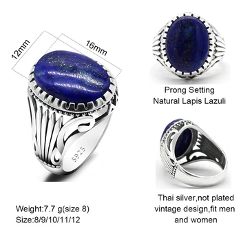 Derliaus Lazuritas Akmuo Žiedas Vyrams 925 Sterlingas Sidabro Royal Blue Stone Vyrų Žiedas turkų Rankų darbo Brangakmenio Papuošalai Dovana