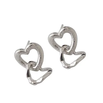 Nekilnojamojo 925 sterlingas sidabro geometrinis dviguba širdis stud auskarai moterims, mielas meilės earings aukso spalvos papuošalai ausies priedai