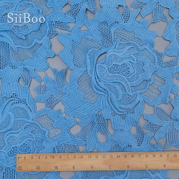 Prabanga mėlyna 3D gėlių aplikacijos sunkiasvoris gėlių siuvinėjimas guipure nėrinių audinio suknelė Afrikos nėrinių tissu telas medžiaga SP5186