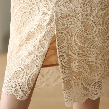 Juosmens padalinta tuščiaviduriai aukštos nėrinių sijonas moterų 2020 m. Rudenį naujų vidutinio ilgio klubo sijonas