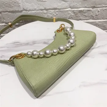 2020 nauja Driežas Dizainas stick maišelį su pearl grandinės pažasties krepšys mažų grupių dizainas, odinis Vieną Petį Krepšys