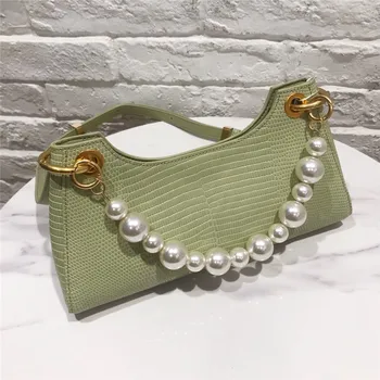 2020 nauja Driežas Dizainas stick maišelį su pearl grandinės pažasties krepšys mažų grupių dizainas, odinis Vieną Petį Krepšys