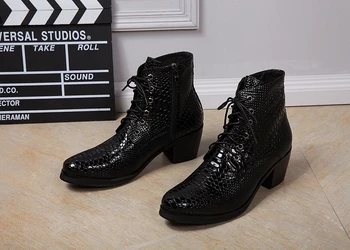 Mens batai aukštakulniai rudens-žiemos vyrų batai juodos spalvos natūralios odos cowboy boots mens krokodilas botines hombre britų stiliaus