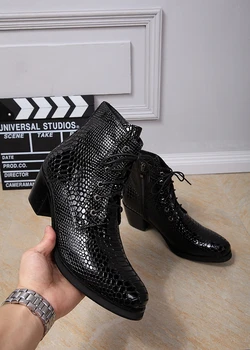 Mens batai aukštakulniai rudens-žiemos vyrų batai juodos spalvos natūralios odos cowboy boots mens krokodilas botines hombre britų stiliaus