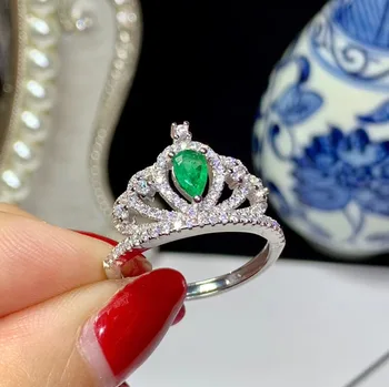 Elegantiškas puikus karūna Natūralus žaliasis Smaragdas, perlas juvelyrikos rinkiniai, natūralus akmuo žiedas, auskarai S925 sidabro Moterys šalis dovana, papuošalai